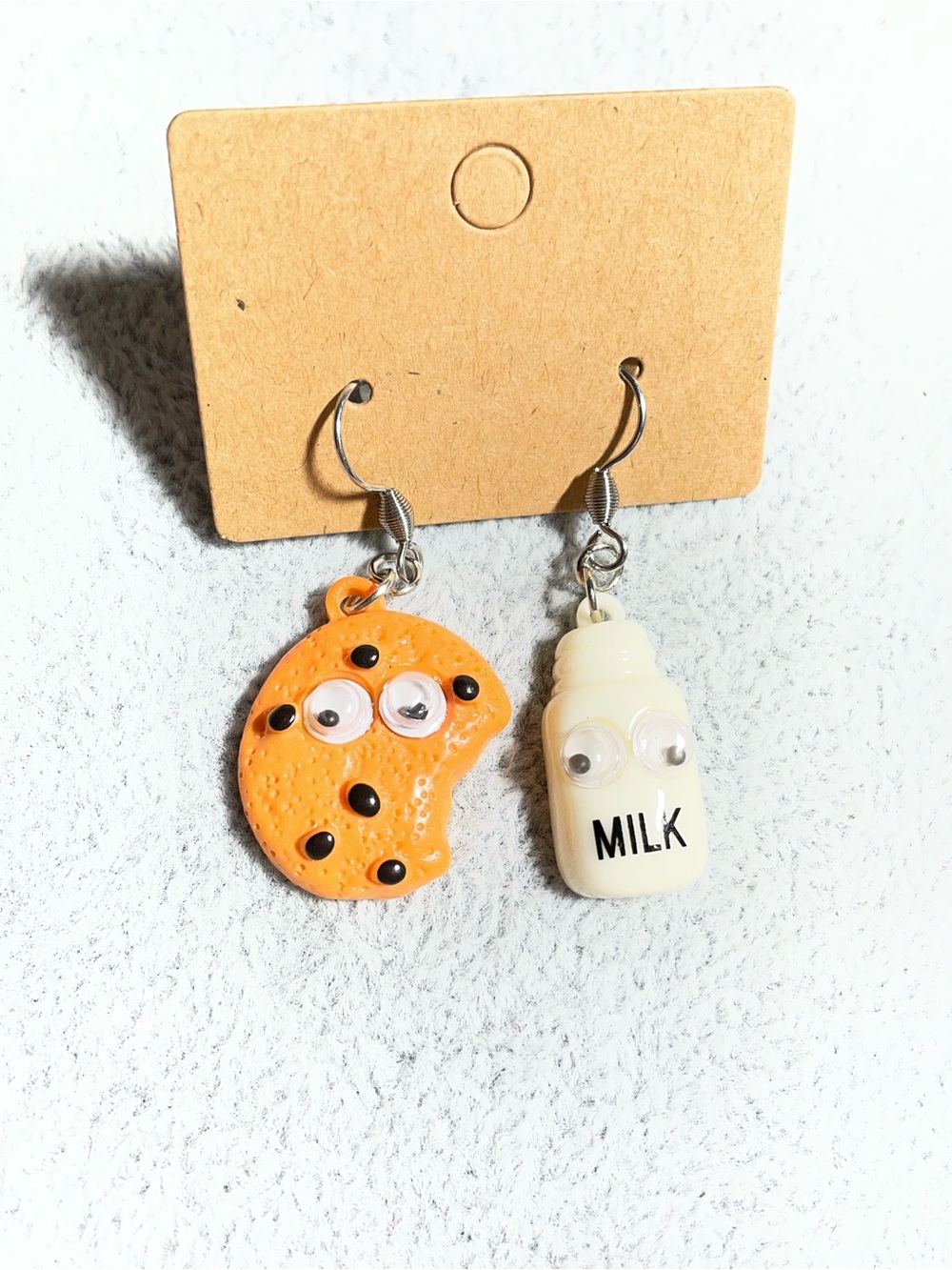 Funky Cookie Milk Bottle Food Dangle Earrings 1 1/2" L NEW